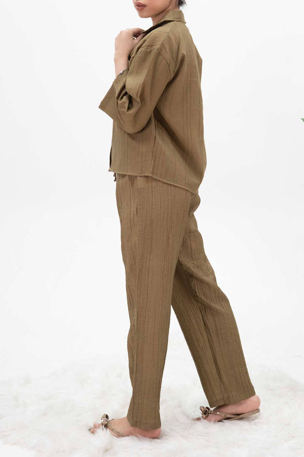 Elo East West Women's Textured Co-Ord Set Olive Brown