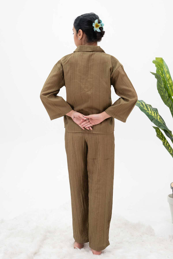 Elo East West Women's Textured Co-Ord Set Olive Brown