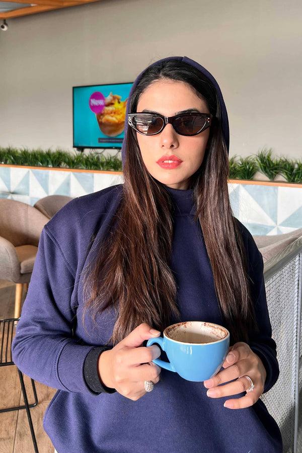 Elo East West Women's Turtle Neck Pullover Hoodie Navy