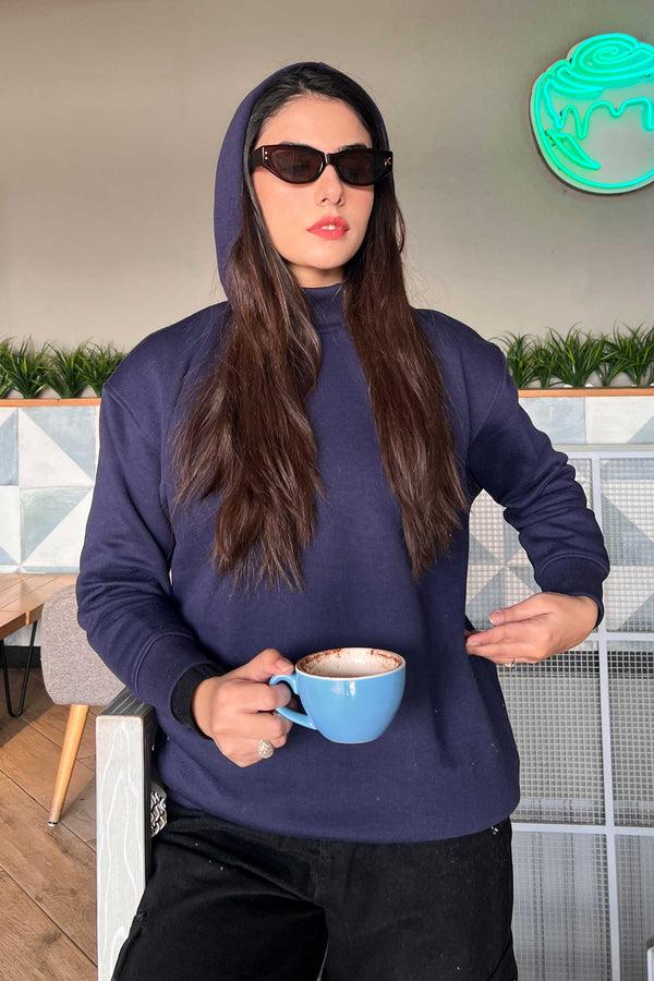 Elo East West Women's Turtle Neck Pullover Hoodie Navy