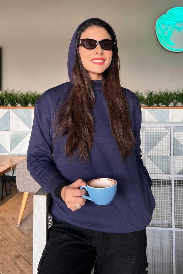 elo East West Women's Turtle Neck Pullover Hoodie Navy