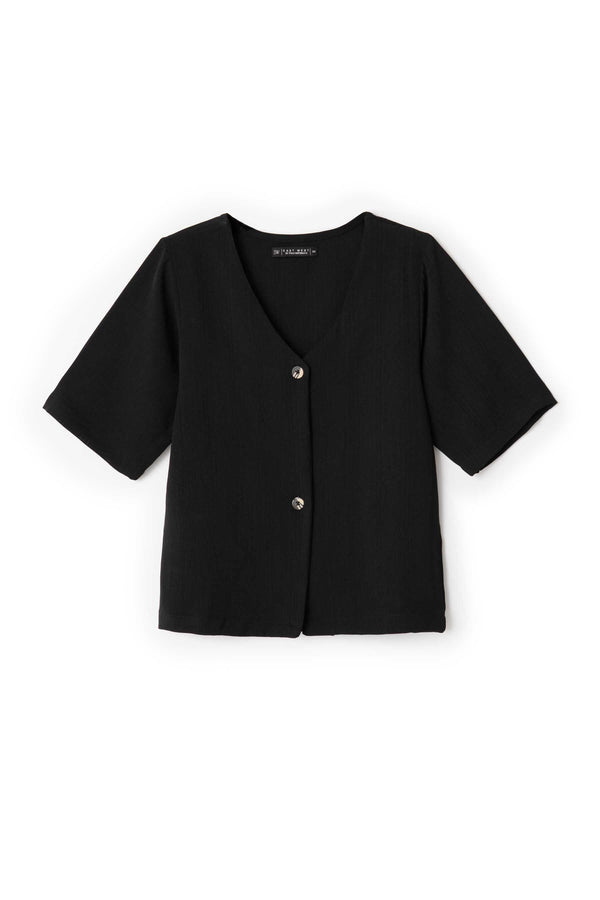 Elo East West Women's V-Neck Textured Co-Ord Set Black