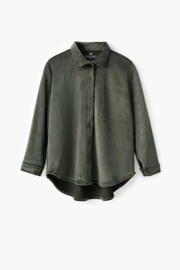 Elo East West Women's Velvet Casual Shirt Dark Olive