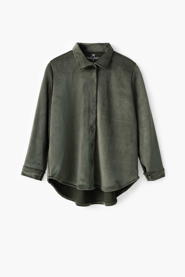 Elo East West Women's Velvet Casual Shirt Dark Olive