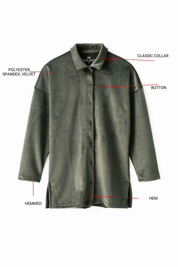 Elo East West Women's Velvet Drop Shoulder Casual Shirt Dark Olive