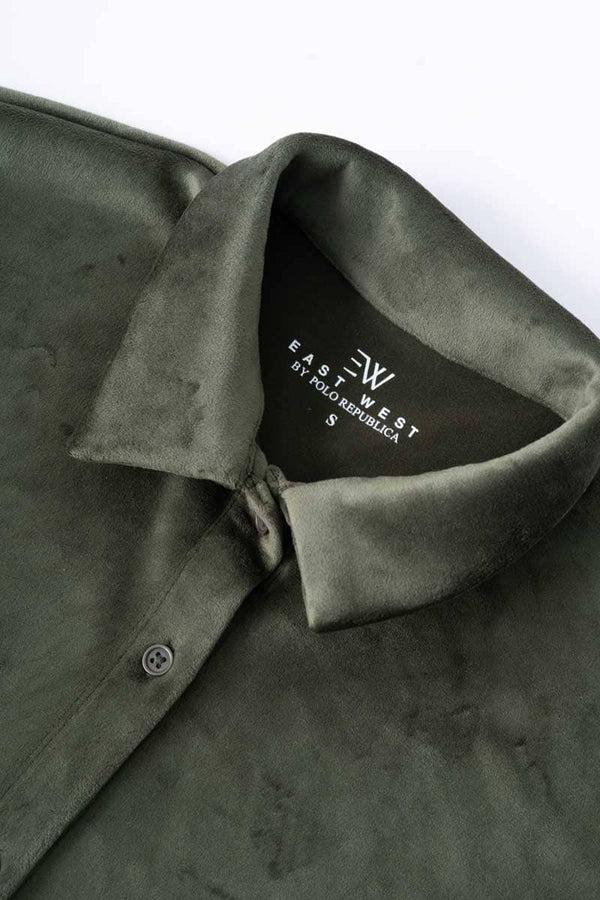 Elo East West Women's Velvet Drop Shoulder Casual Shirt Dark Olive