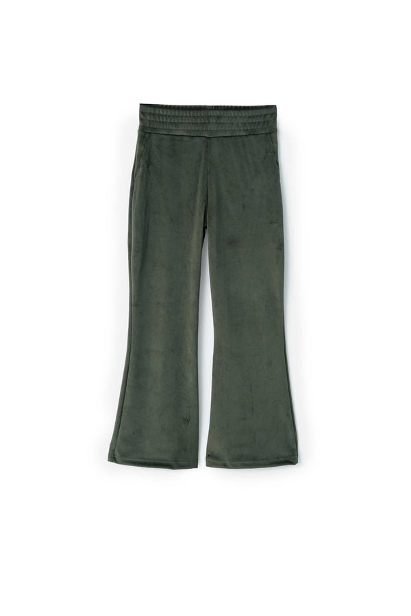 Elo East West Women's Velvet Flared Trousers Dark Olive