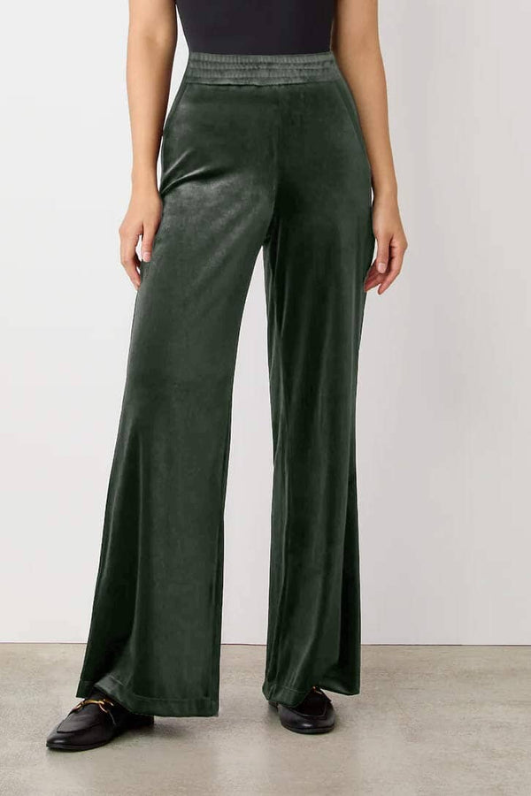 elo East West Women's Velvet Flared Trousers Dark Olive