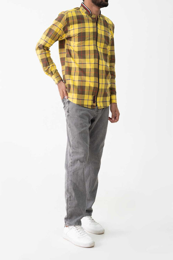 Elo 2 Much Men's Zip-Up Plaid Casual Shirt Green