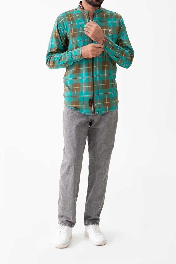 elo 2 Much Men's Zip-Up Plaid Casual Shirt Green