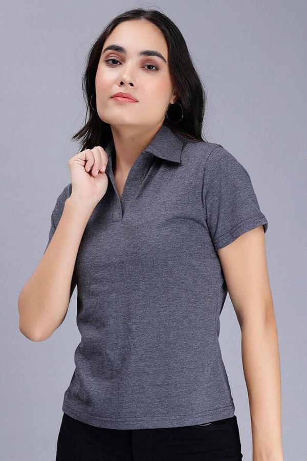 Elo A Women's Open Placket Polo Shirt Heather Grey