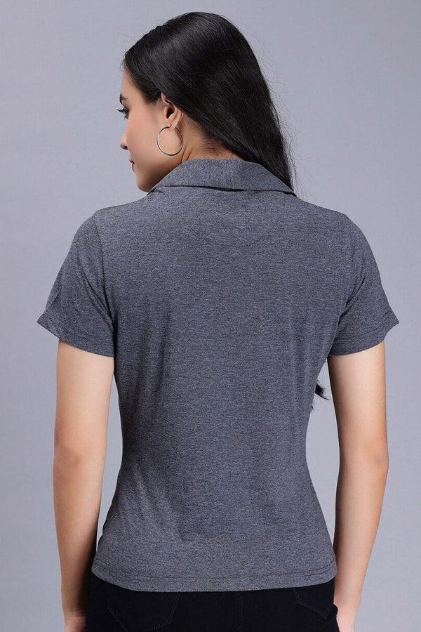 Elo A Women's Open Placket Polo Shirt Heather Grey