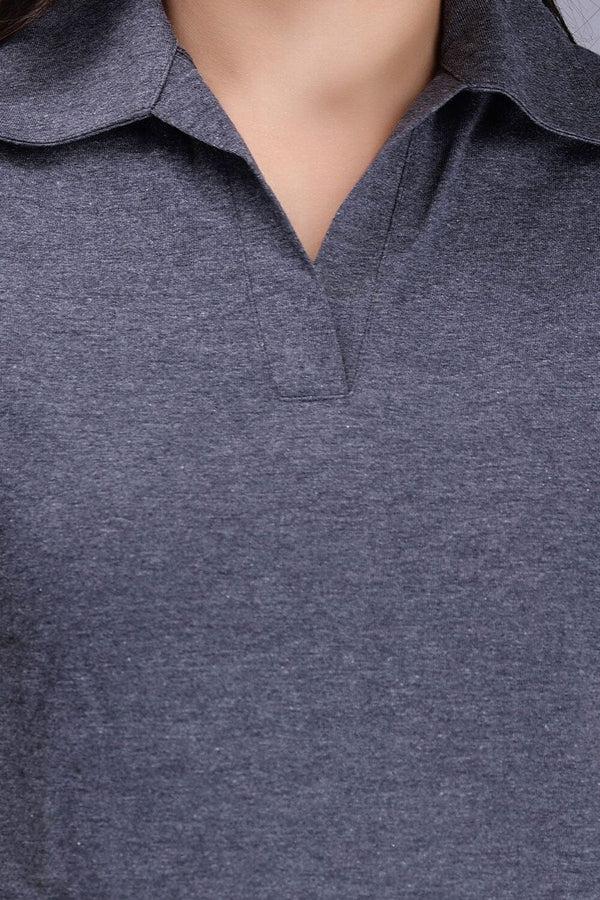 Elo A Women's Open Placket Polo Shirt Heather Grey