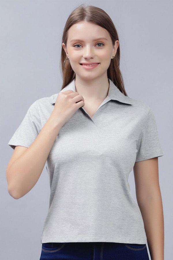 elo A Women's Open Placket Polo Shirt Heather Grey