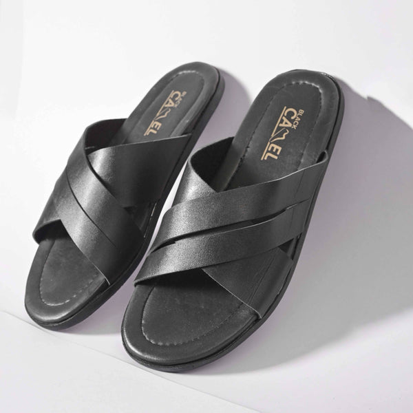 elo Black Camel Men's Classic Chappal Black