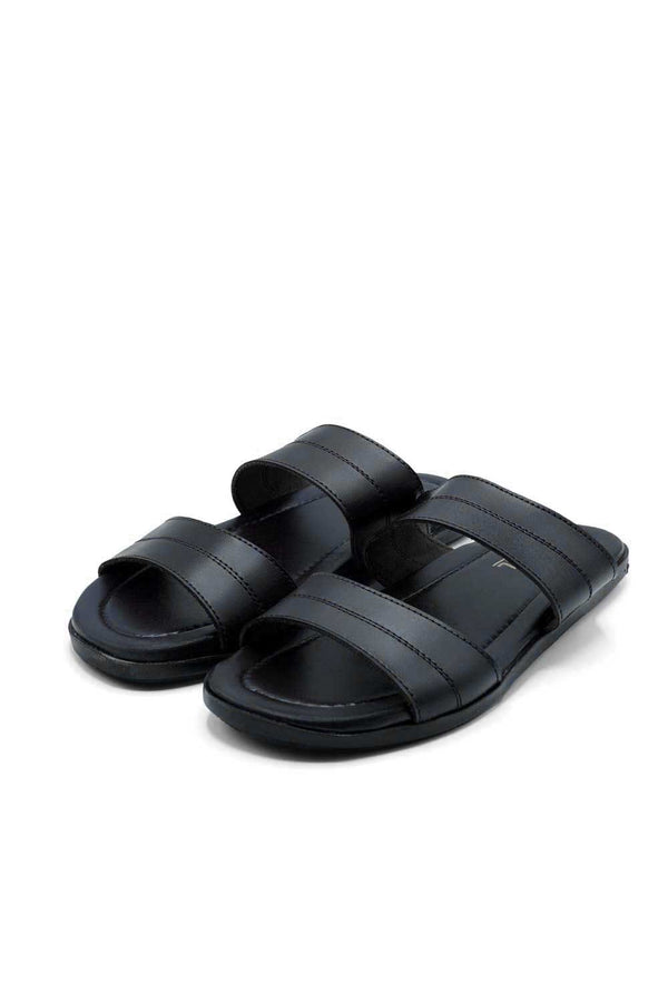 elo Black Camel Men's Double Strap Chappal Black