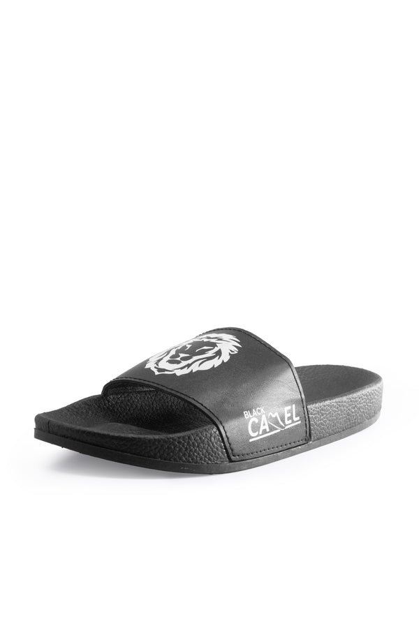 Elo Black Camel Men's Lion Printed Slides Black
