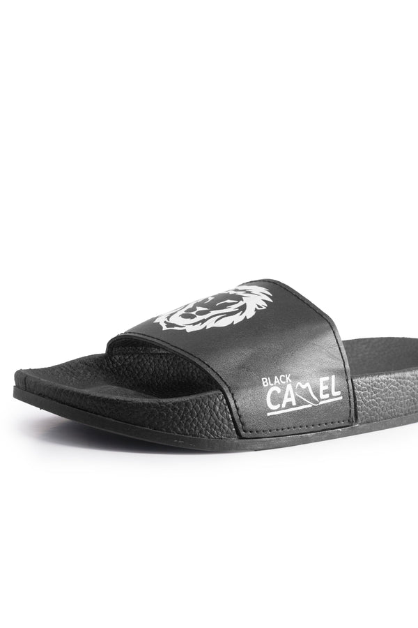 Elo Black Camel Men's Lion Printed Slides Black