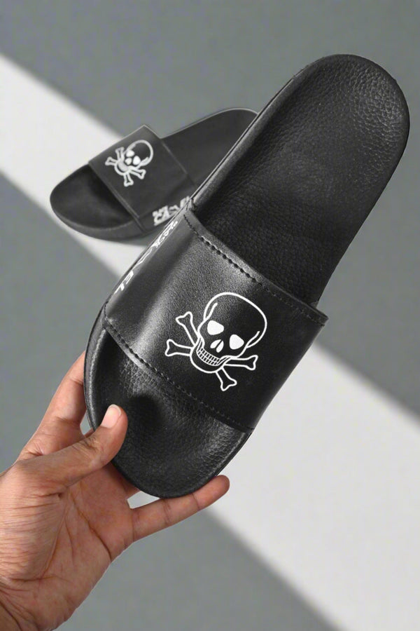 Elo Black Camel Men's Skull Printed Slides Black