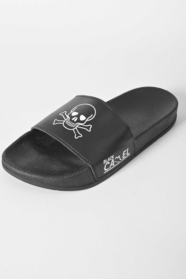 Elo Black Camel Men's Skull Printed Slides Black