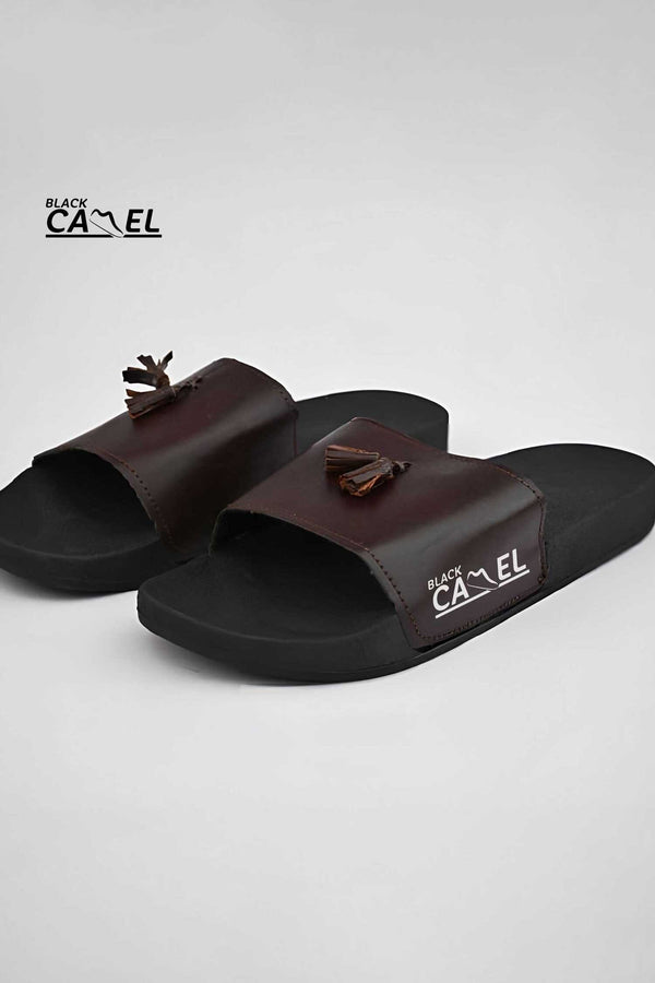 Elo Black Camel Men's Tassel Design Slides Black