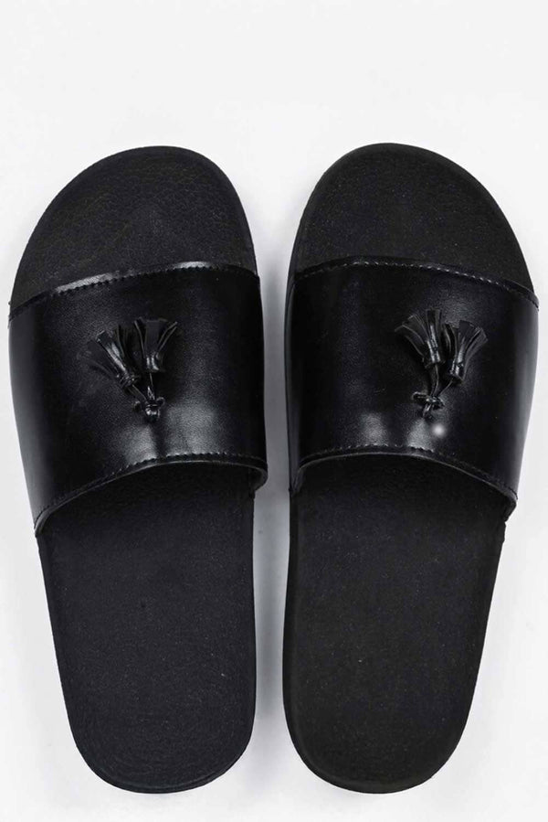 Elo Black Camel Men's Tassel Design Slides Black