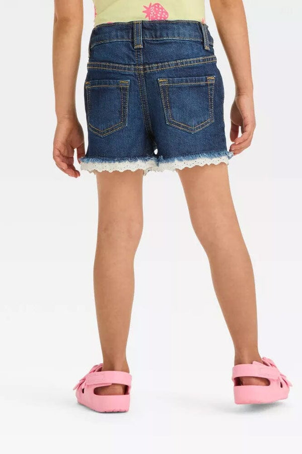 Elo C&J Girl's Lace Bottom Denim Shorts Blue