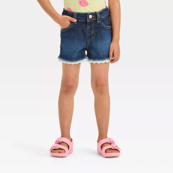 elo C&J Girl's Lace Bottom Denim Shorts Blue