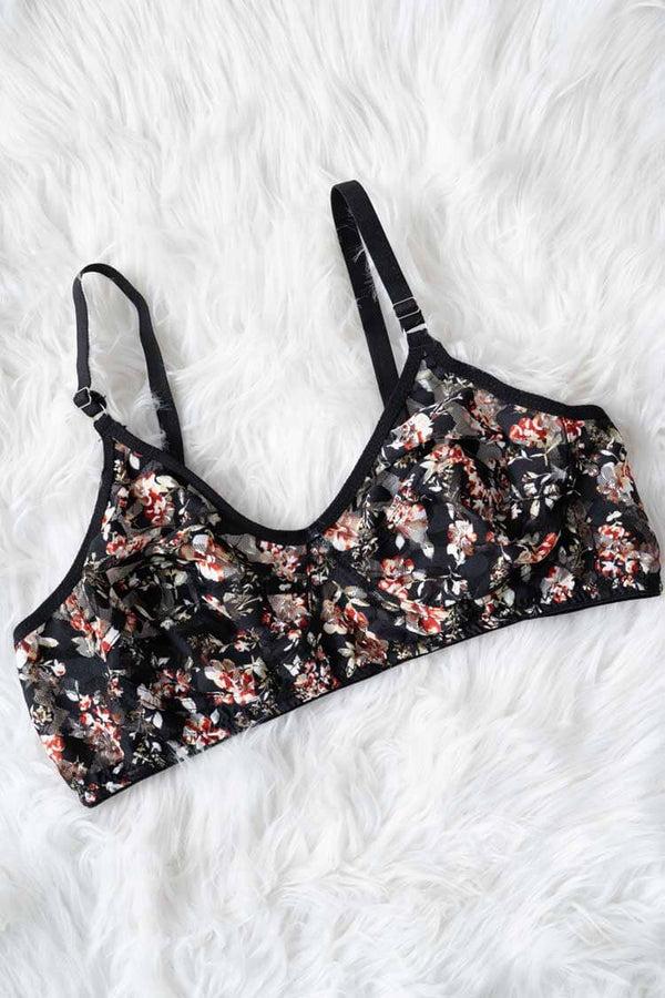 elo Capri Women's Floral Net Bra Black