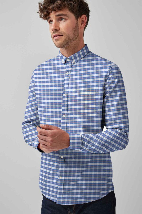 elo Cut Label Men's Check Style Formal Shirt Blue