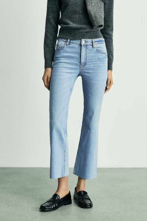 elo Cut Label Women's Flared Cropped Jeans Blue