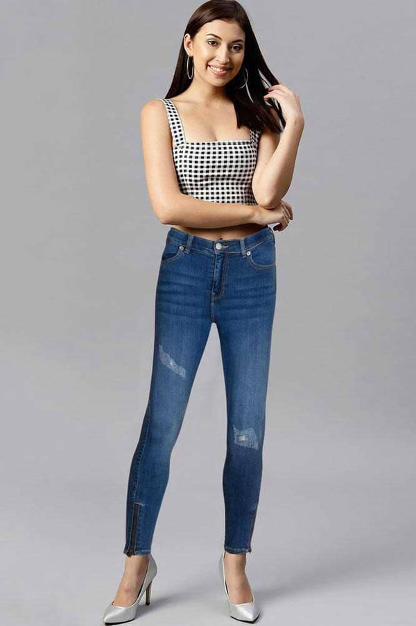 elo DR Skinny Fit Ankle Zip Ripped Denim Blue