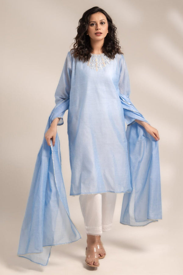 Elo East West Women’s 2 Pcs Shirt & Dopatta Sky & Gold