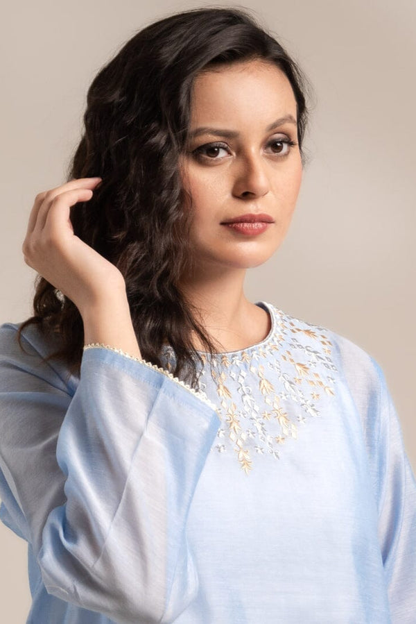 Elo East West Women’s 2 Pcs Shirt & Dopatta Sky & Gold