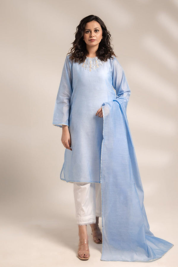 elo East West Women’s 2 Pcs Shirt & Dopatta Sky & Gold