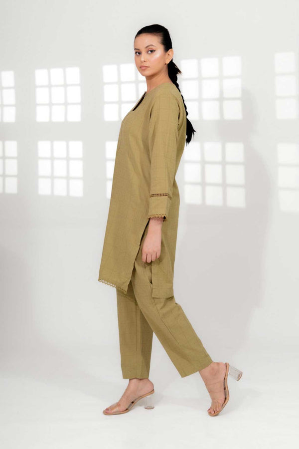 Elo East West Women’s 2 Pcs Stitched Suit Olive