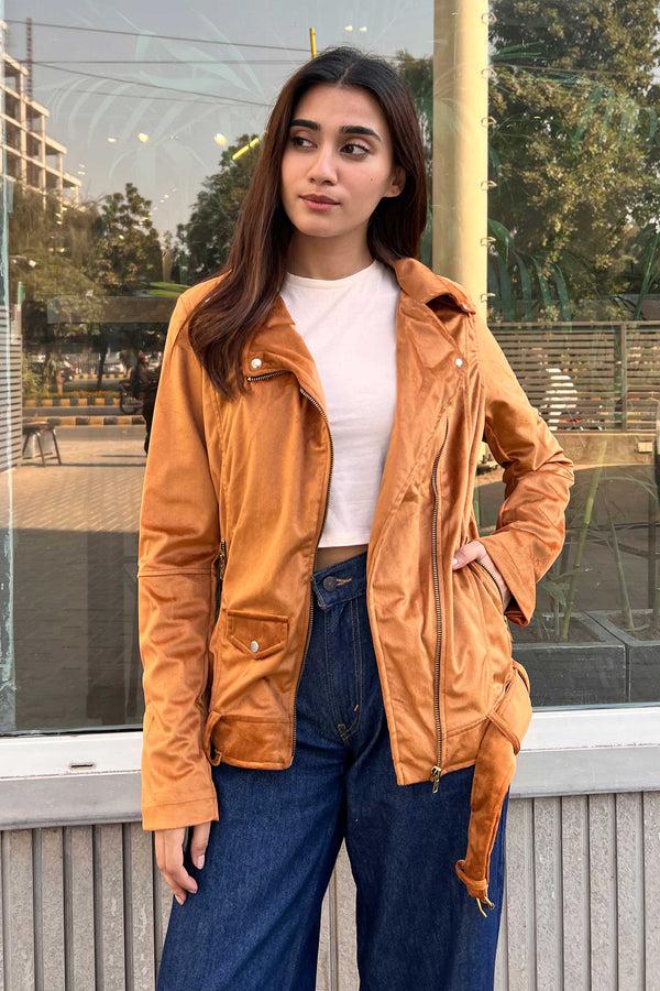 elo East West Women's Biker Zipper Jacket Camel