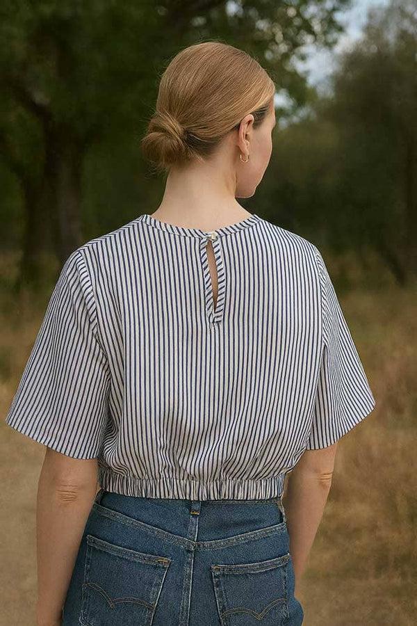 Elo East West Women's Boxy Crop Top White & Navy