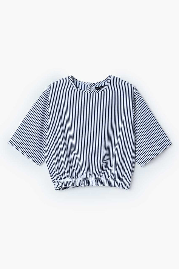 Elo East West Women's Boxy Crop Top White & Navy