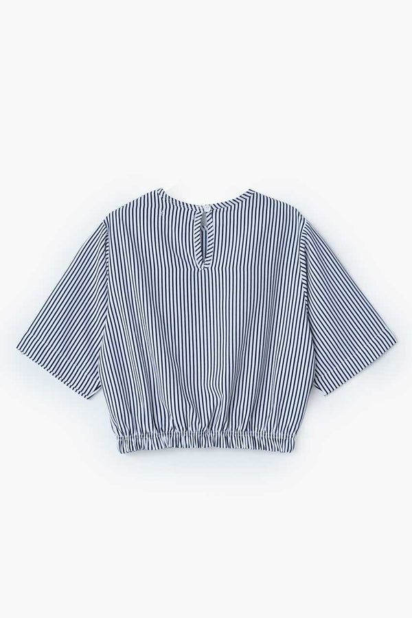 Elo East West Women's Boxy Crop Top White & Navy