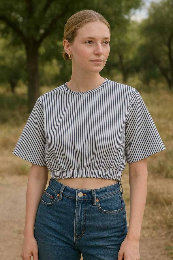 elo East West Women's Boxy Crop Top White & Navy