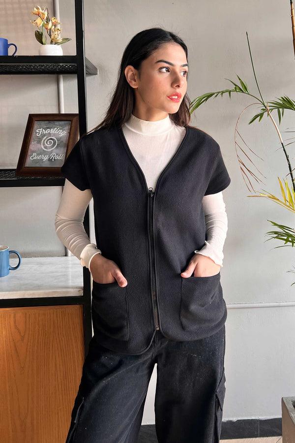 Elo East West Women's Cap Sleeves Zipper Black