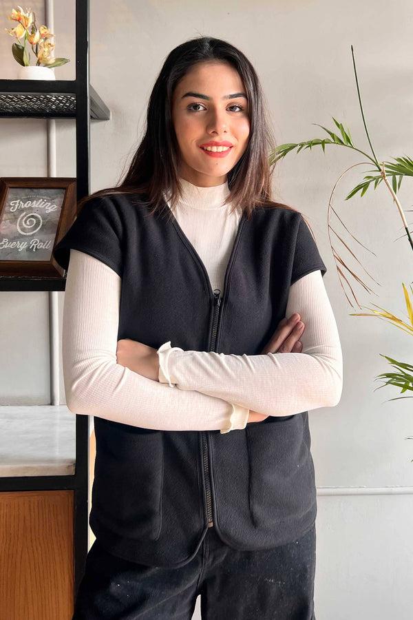 Elo East West Women's Cap Sleeves Zipper Black