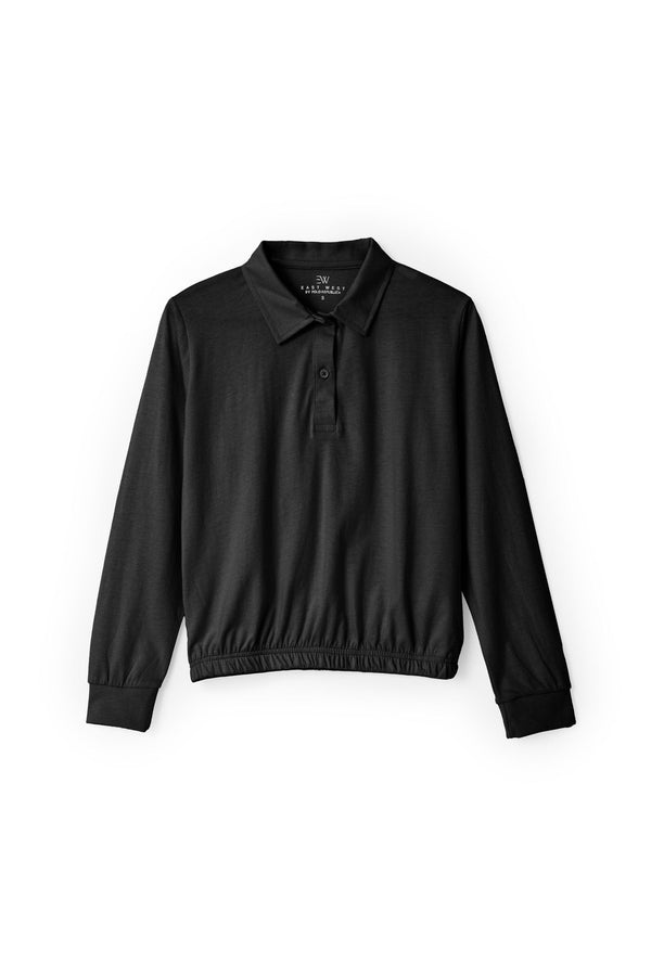 elo East West Women's Elastic-Hem Polo Shirt Black