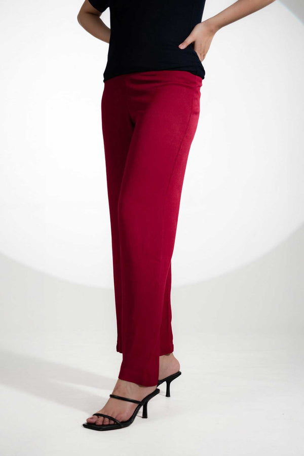 Elo East West Women's Loose Straight Pants Maroon