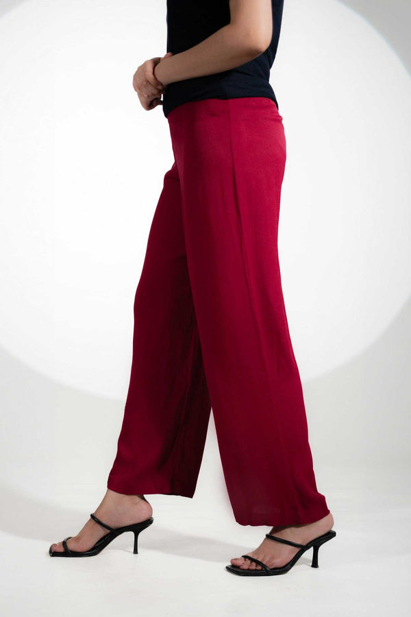 Elo East West Women's Loose Straight Pants Maroon