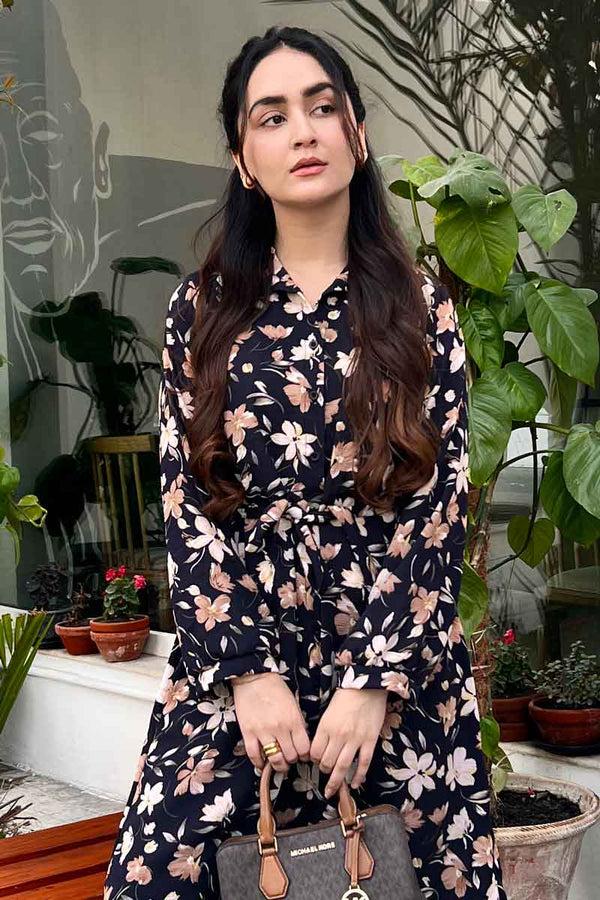 Elo East West Women's Printed Maxi Dress Dark Navy