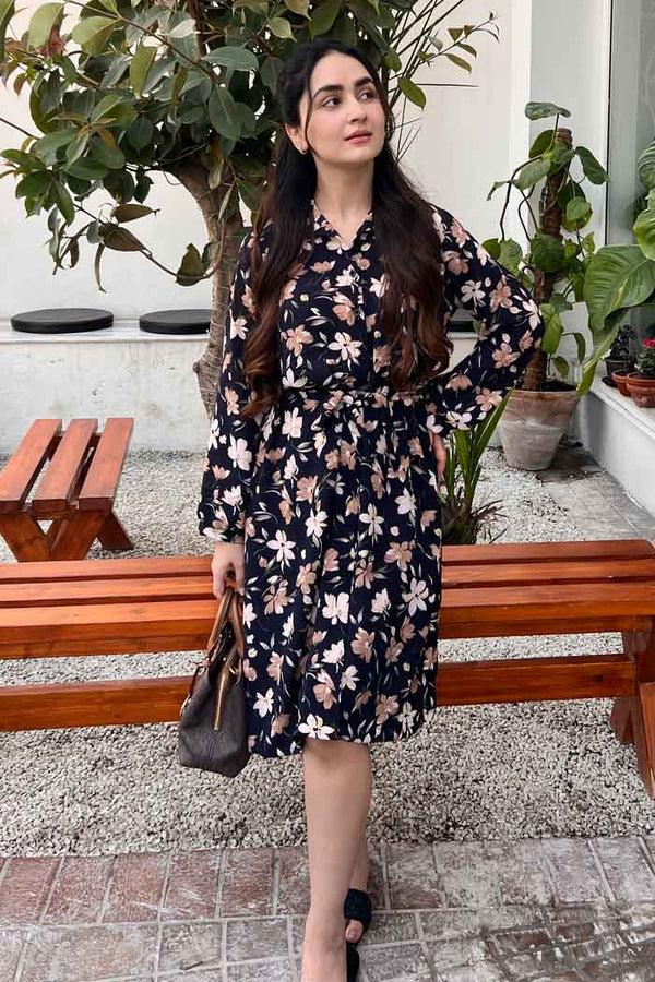 Elo East West Women's Printed Maxi Dress Dark Navy