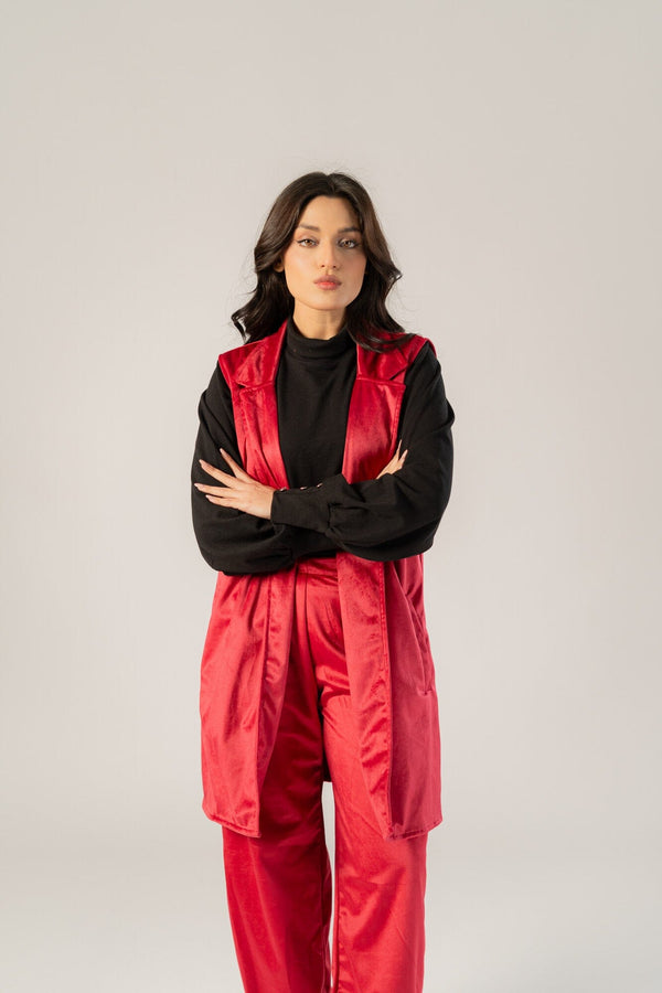 Elo East West Women's Sleeveless Blazer Maroon