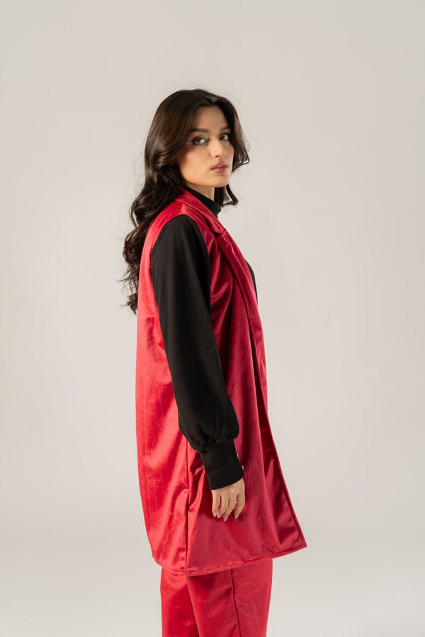 Elo East West Women's Sleeveless Blazer Maroon